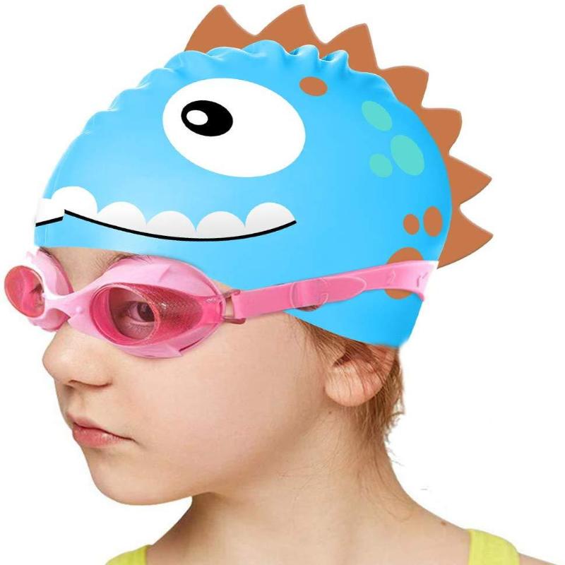 Swim Hat Silicone - 新しい漫画柄シリコン製スイミングキャップ 防水恐竜柄ロングヘアスポーツスイムプールハット 大人と子供用伸縮性スイミングキャップ