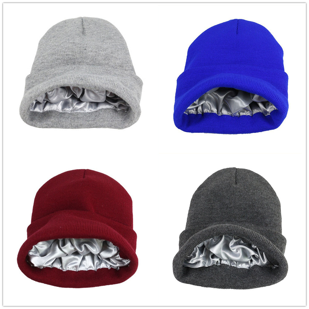 男女兼用、サテン裏地付きニット帽。アクリル素材の冬用帽子。柔 - Beanie Cuffed Knit のレビューと価格
