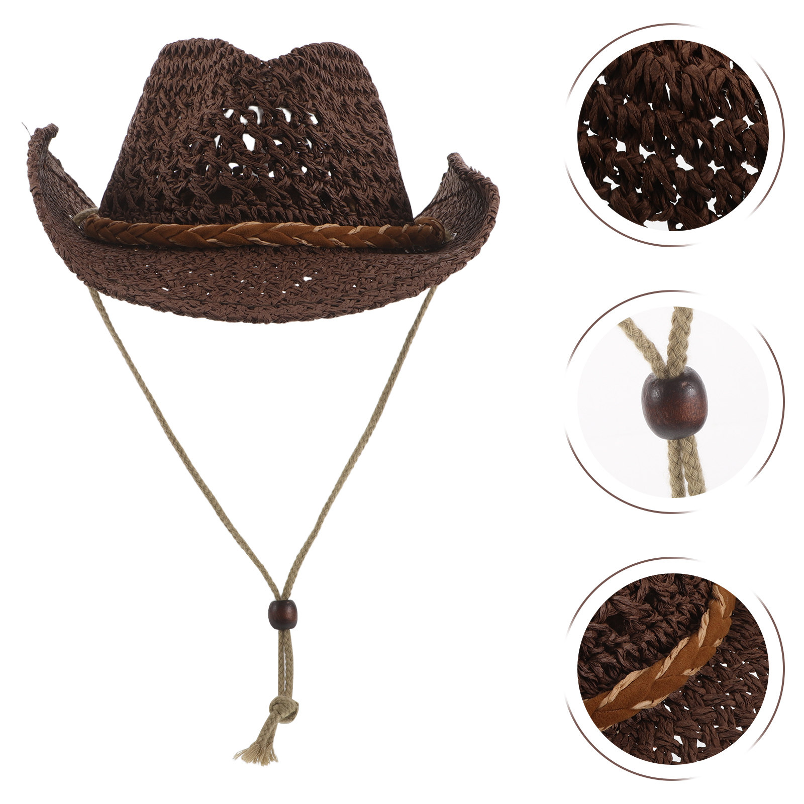 麦わら帽子、子供用、通気性、軽量、つば広、日焼け防止、あご紐 - Cowboy Hat Straw のレビューと価格
